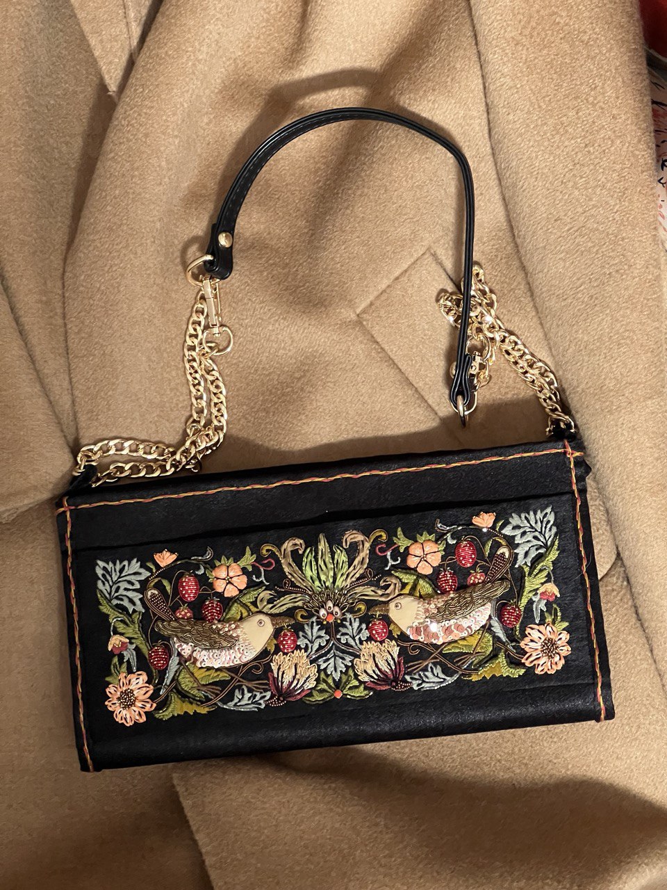 Strawberry thieves embroidery clutch